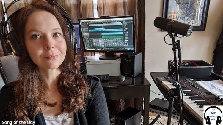 White Woman in Music Studio with Headphones on Keen Garrity Song of the Day Feature | Eat Sleep Breathe Music