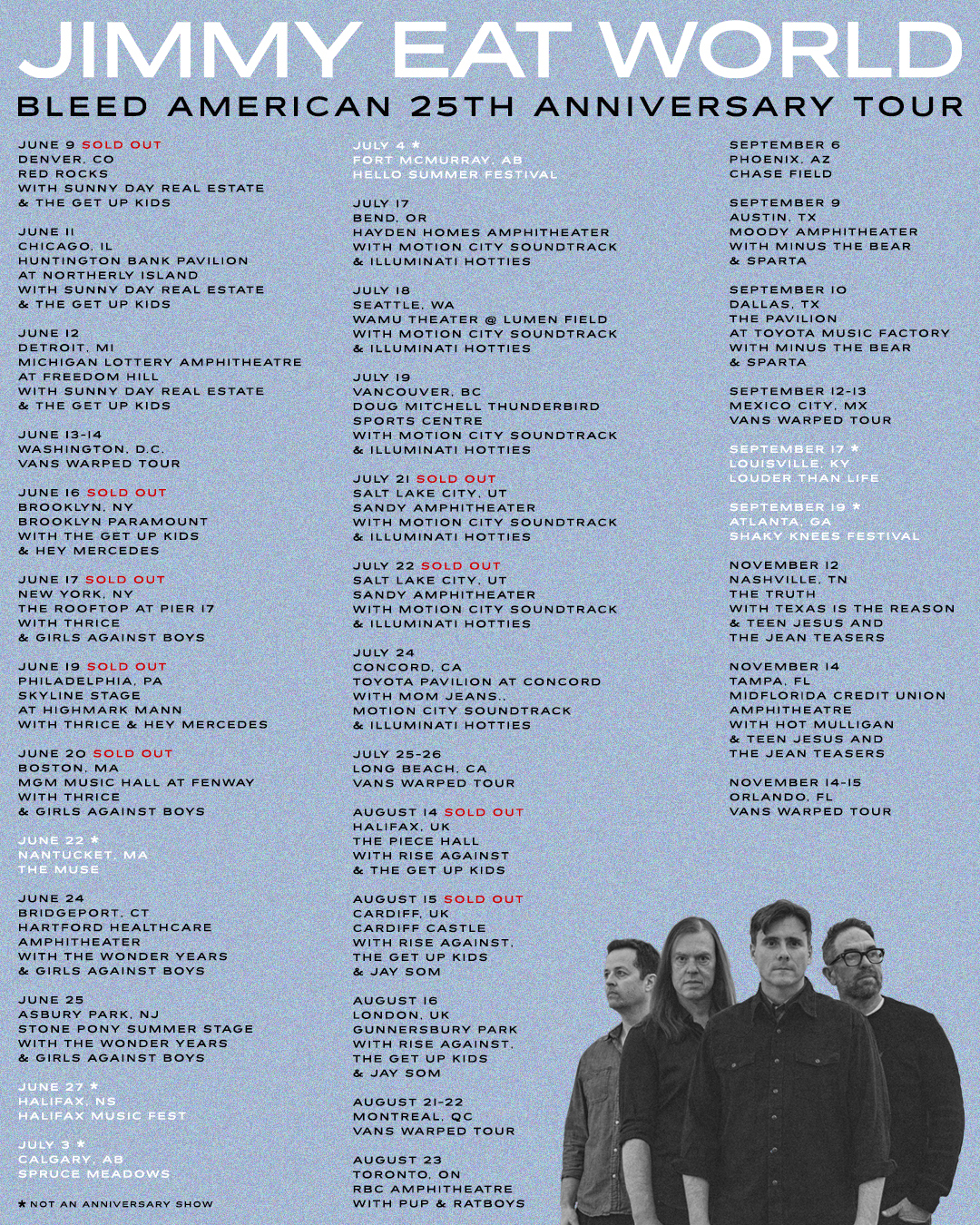 Jimmy Eat World Bleed American 25th anniversary tour poster of all dates | News | Eat Sleep Breathe Music